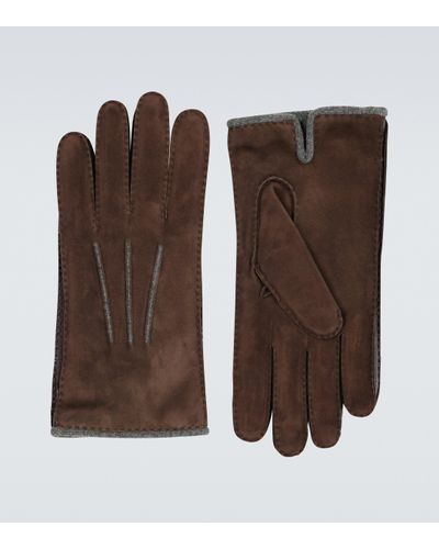 Loro Piana Suede And Baby Cashmere Gloves - Brown