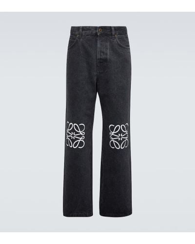 Loewe Jeans regular Anagram con pelle - Blu