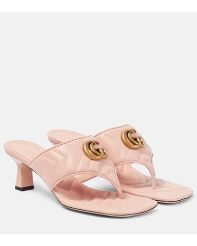 Gucci Double G Leather Thong Sandals - Pink