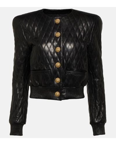 Balmain Quilted Leather Jacket - Black