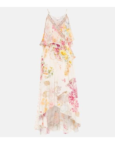 Camilla Floral Silk Slip Dress - Pink