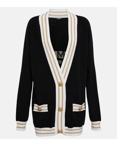 Balmain Oversized Wool And Cashmere-blend Cardigan - Black