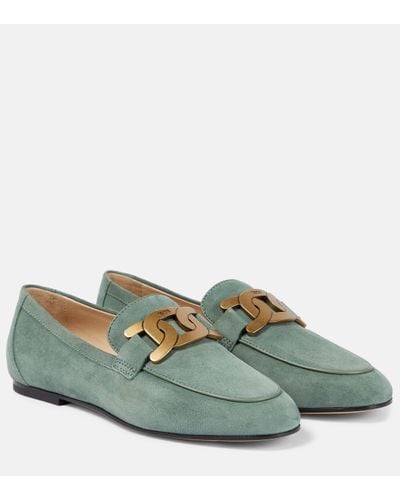 Tod's Kate Embellished Suede Loafers - Green