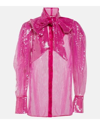 Nina Ricci Sequined Sheer Blouse - Pink