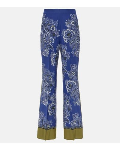 Etro Pantalones anchos de seda de tiro alto - Azul