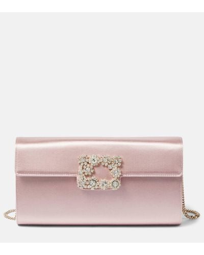 Roger Vivier Flower Strass Satin Clutch - Pink