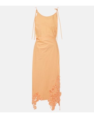 Acne Studios Lace-trimmed Cotton Midi Dress - Orange
