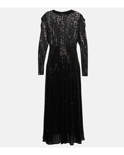 RIXO London Cerise Ruched Sequined Midi Dress - Black