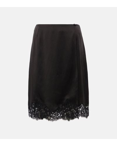 Stella McCartney Guipure Lace-trimmed Satin Midi Skirt - Black