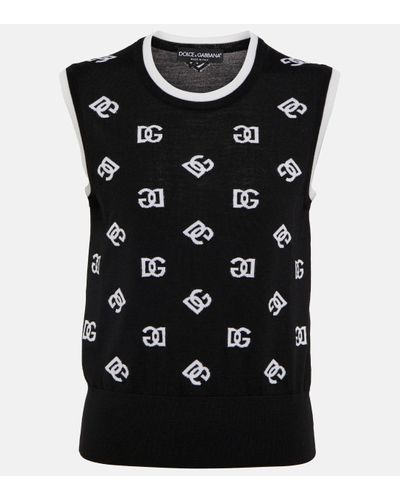 Dolce & Gabbana Logo Intarsia Virgin Wool Jumper Vest - Black