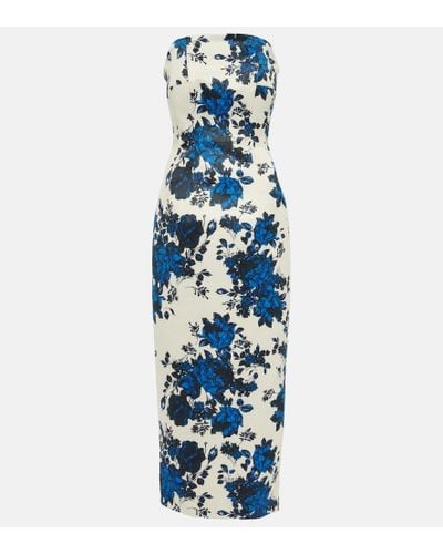 Emilia Wickstead Yulie Trägerloses Midikleid Aus Glänzender Faille Mit Blumenprint - Blau