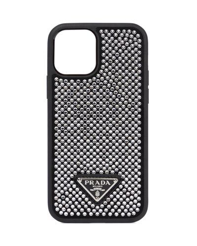 Prada Funda de iPhone 12 de piel con cristales - Negro