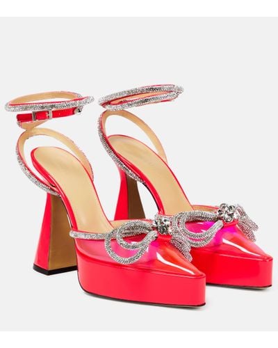 Mach & Mach Double Bow Crystal-embellished Platform Sandals - Red