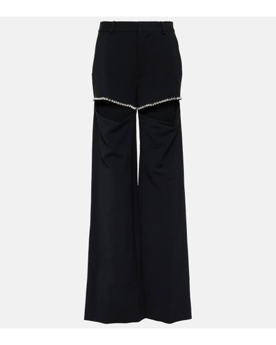 Area Crystal Embellished Wool-blend Crepe Trousers - Black