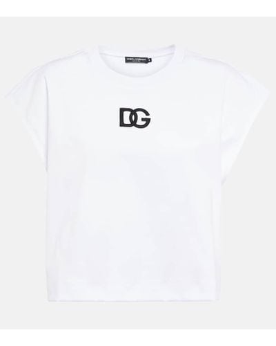 Dolce & Gabbana Verziertes T-Shirt DG aus Jersey - Weiß