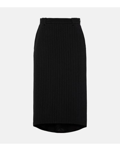 Balenciaga Striped Wool Midi Skirt - Black