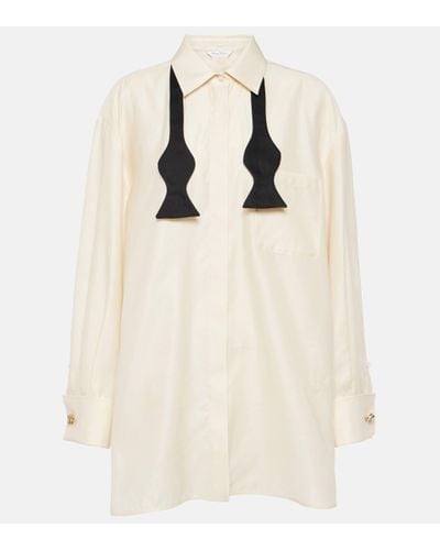 Max Mara Marea Bow Tie-neck Oversized Cotton Shirt - White