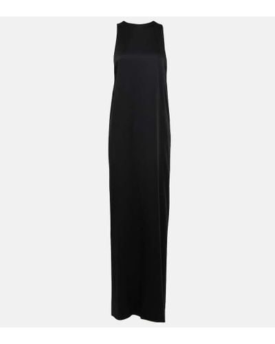 Saint Laurent Draped Satin Crepe Gown - Black