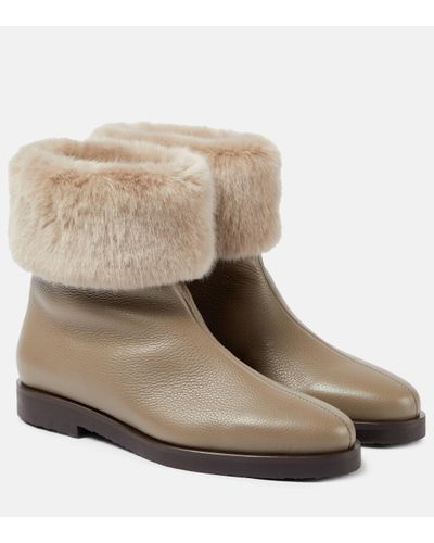 Totême The Off-duty Faux Fur-lined Leather Boots - Natural