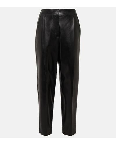 Alexander McQueen Pantalon droit a taille haute en cuir - Noir