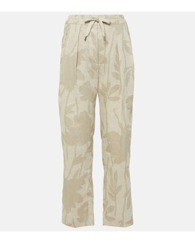 Brunello Cucinelli Pantalones tapered de lino estampados - Neutro