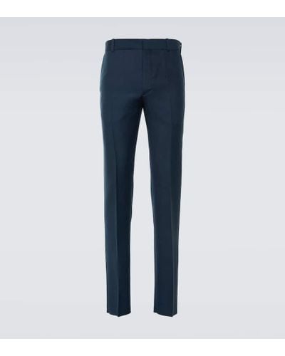Alexander McQueen Pantalones de traje slim de lana y mohair - Azul