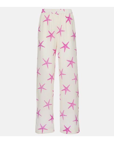 Valentino Printed High-rise Silk Wide-leg Trousers - Pink