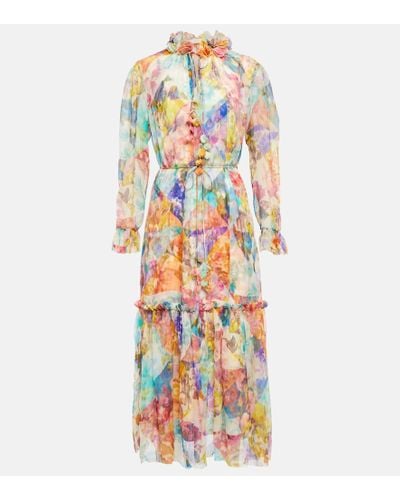 Zimmermann High-neck Floral-print Silk Maxi Dres - Multicolor