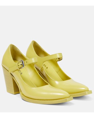 Prada Cedro Leather Court Shoes - Yellow