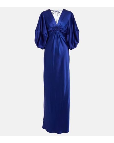 Stella McCartney Ruched-detail V-neck Gown - Blue