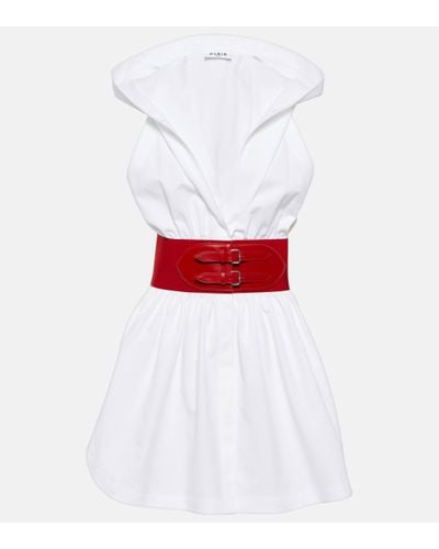 Alaïa Hooded Mini Dress With Belted Waist - White