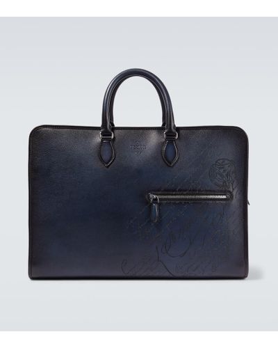 Berluti Overnight Scritto Leather Duffel Bag - Blue