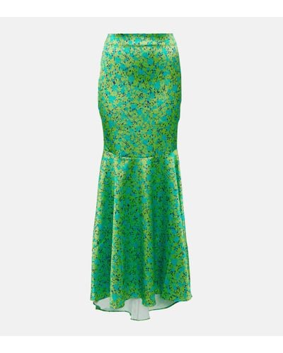 ROTATE BIRGER CHRISTENSEN Floral Ruched Maxi Skirt - Green