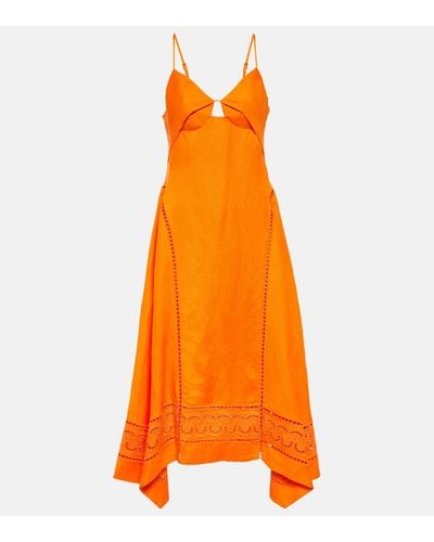 Jonathan Simkhai Valeria Laser-cut Linen-blend Midi Dress - Orange