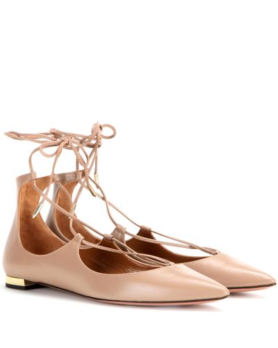 Aquazzura Christy Flat Leather Ballerinas In Beige Natural Lyst