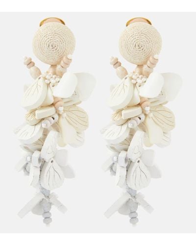 Oscar de la Renta Floral Drop Earrings - White