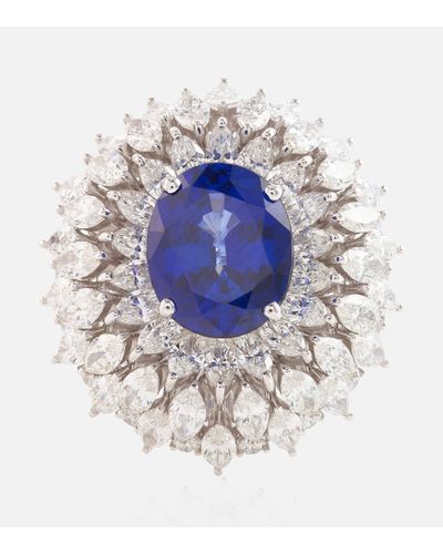 YEPREM Bague Reign Supreme en or blanc 18 ct, diamants et saphir - Bleu