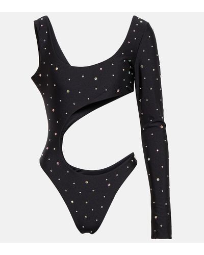 Alessandra Rich Embellished Cutout Swimsuit - Black