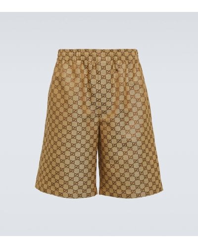 Gucci Monogram Relaxed-fit Linen-blend Shorts - Natural