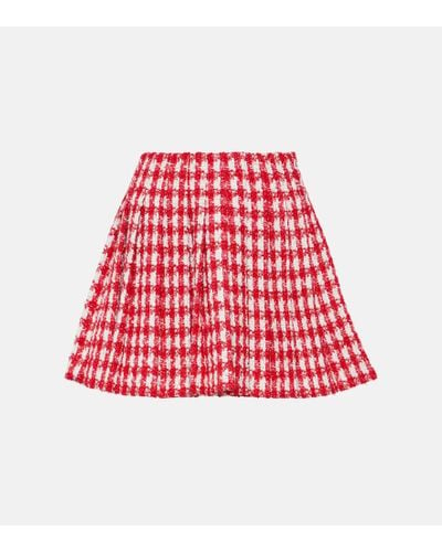 Self-Portrait Pleated Houndstooth Boucle Mini Skirt - Red