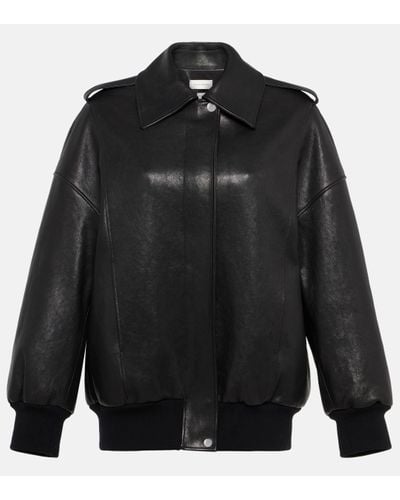 Alexander McQueen Oversized Leather Bomber Jacket - Black