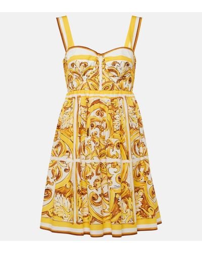 Dolce & Gabbana Majolica Cotton Minidress - Yellow