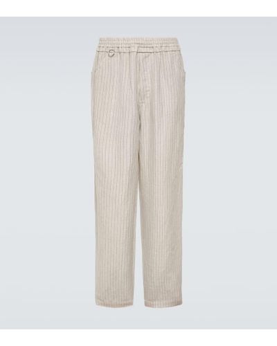 Undercover Pinstripe Wool And Linen Wide-leg Pants - Natural