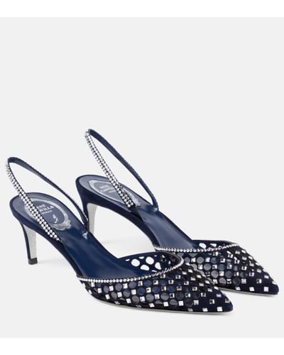 Rene Caovilla Carrie Embellished Suede Slingback Court Shoes - Blue