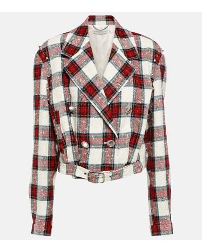 Alessandra Rich Checked Cropped Wool-blend Jacket - Multicolor