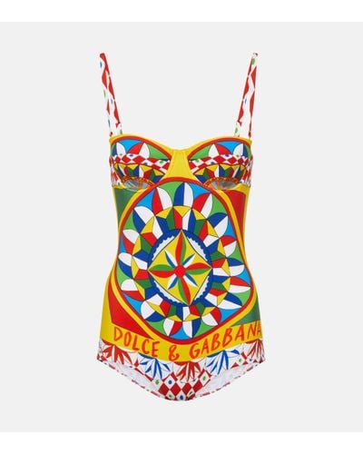 Dolce & Gabbana Carretto-Print Balconette One-Piece Swimsuit - Multicolour