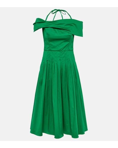 Oscar de la Renta Off-shoulder Silk Midi Dress - Green