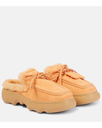 Burberry Stony Faux Fur-lined Suede Mules - Orange