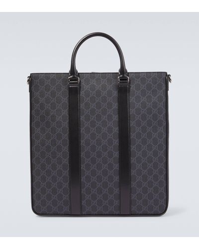 Gucci GG Supreme Medium Leather-trimmed Tote Bag - Black