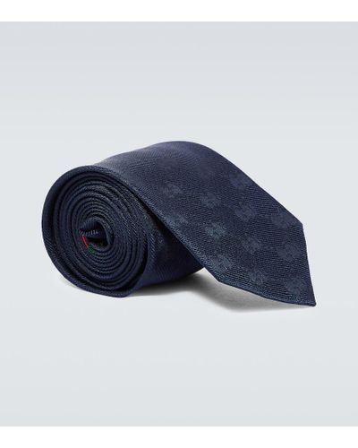 Gucci Corbata de seda con GG en jacquard - Azul